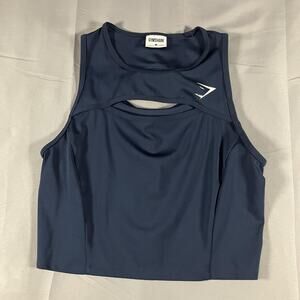 Gymshark Crop Tank Top Womens Medium Navy Blue Cut Out Athletic Gym Workout